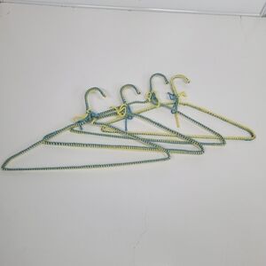 1970s Vintage Wire Clothes Hangers Handmade Knit Crochet Retro Yarn‎ 4 pc yellow